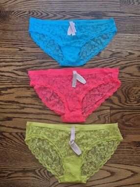 Victoria's Secret Neon Lace Bikini Panties - Blue, Pink, Yellow